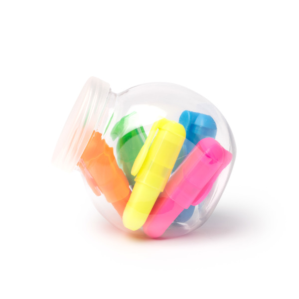 [HW1979] Set de marcadores de varios colores presentados en envase redondo transparente CALVER