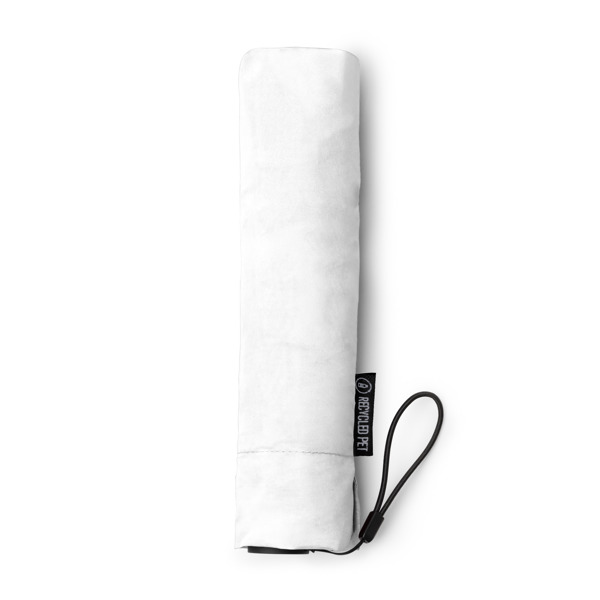 Paraguas mini plegable de diseño ligero GRAZ de poliéster reciclado y vidrio (BLANCO)