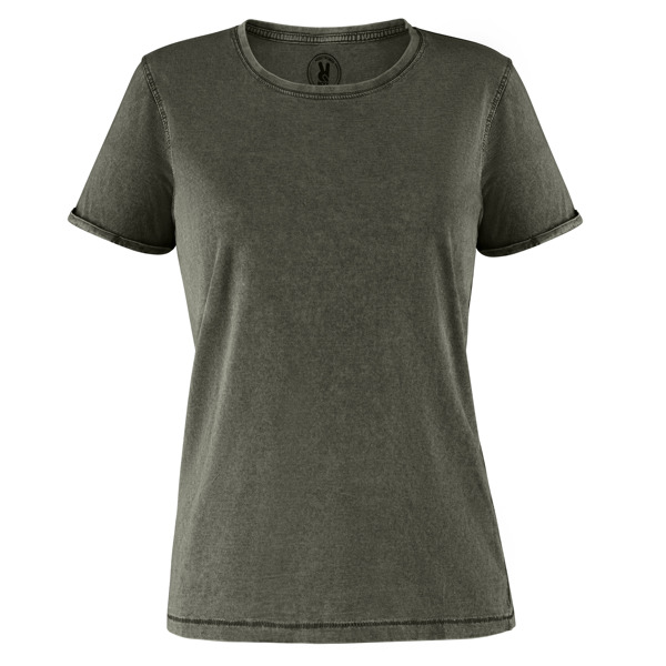 Camiseta de manga corta ligeramente entallada en cintura efecto lavado HUSKY WOMAN de algodón cuello redondo
