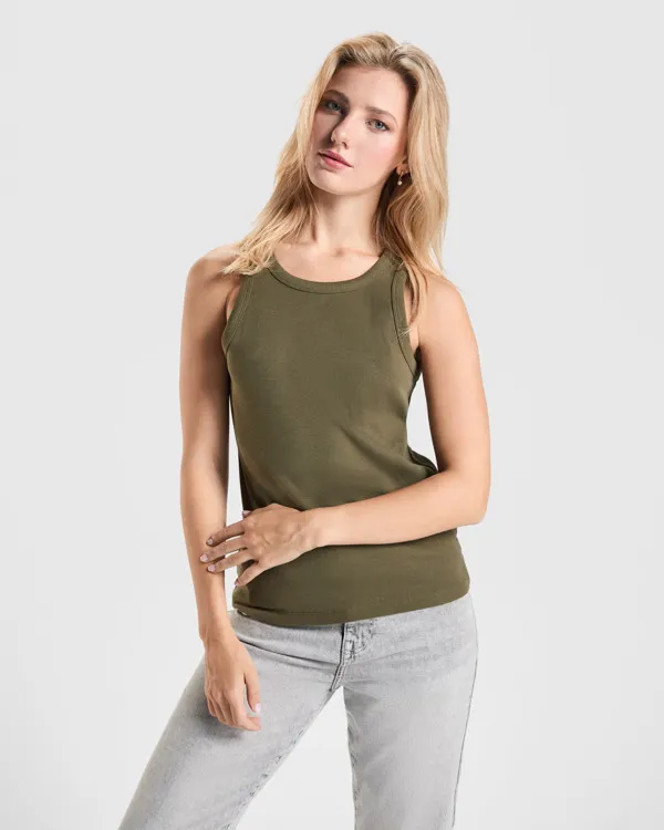 Camiseta de mujer sin mangas en punto canalé DRIBE