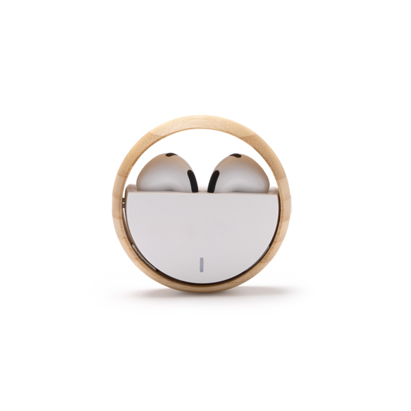 Auriculares inalámbricos presentado en estuche AURON de bambú